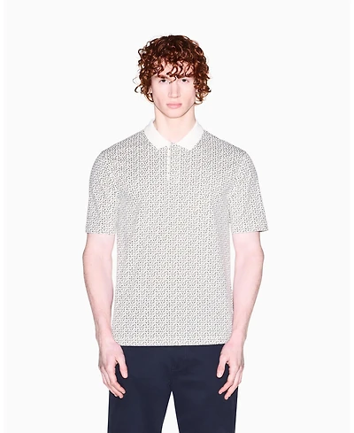 A|X Armani Exchange Men's Short Sleeve Pique Allover logo Print Polo Shirt