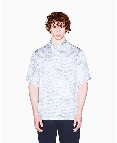 A|X Armani Exchange Men's Short Sleeve Silky Printed Button Up Shirt