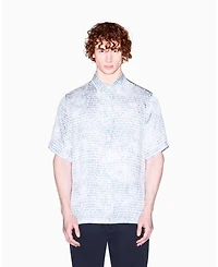 A|X Armani Exchange Men's Short Sleeve Silky Printed Button Up Shirt