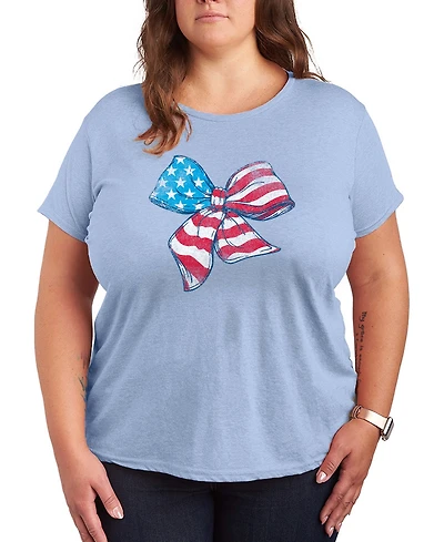 Hybrid Apparel Women's Instant Message American Flag Bow Graphic Crewneck T-Shirt