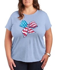Hybrid Apparel Women's Instant Message American Flag Bow Graphic Crewneck T-Shirt
