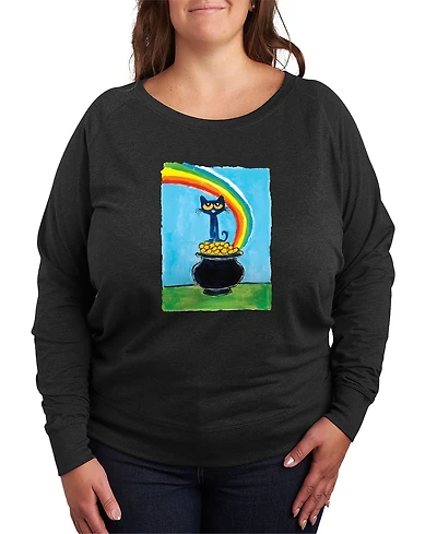 Hybrid Apparel Plus Pete the Cat St. Patrick's Day Rainbow Pot Of Gold Graphic Crewneck T-Shirt