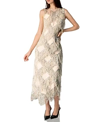 Ivonne Women's Deco Shimmer Fringe Midi Dress