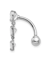 Curata Jewelry Solid 10k Gold 14g 5mm Triple Love Heart Cubic Zirconia Belly Ring Dangle Body Piercing Ring