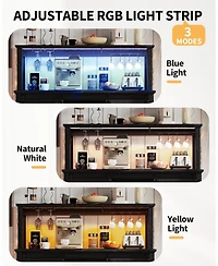 gaomon 55in Coffee Bar Cabinet Power Outlet and Led Light Removable 12Bottle Wine Rack Sliding Barn Door Buffet Cabinet