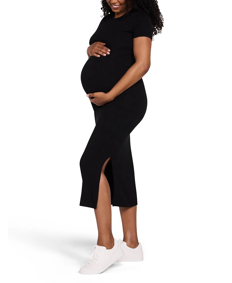 Motherhood Maternity Crew Neck Short Sleeve Nursing Midi Dress