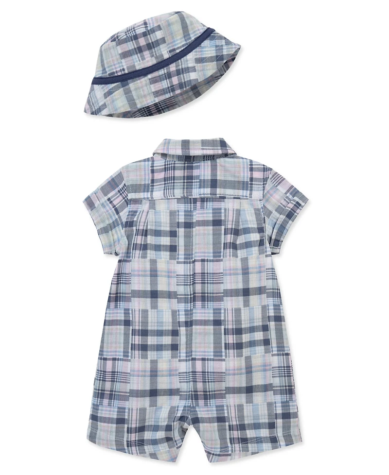 Little Me Baby Boys' Plaid Romper & Hat, 2-Piece Set