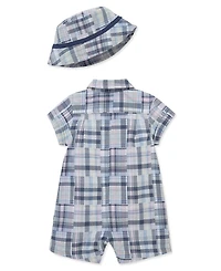 Little Me Baby Boys' Plaid Romper & Hat, 2-Piece Set