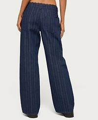 Edikted Womens Lace Trim Striped Low Rise Jeans