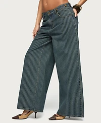 Edikted Women's Button Pinstripe Low Rise Baggy Jeans