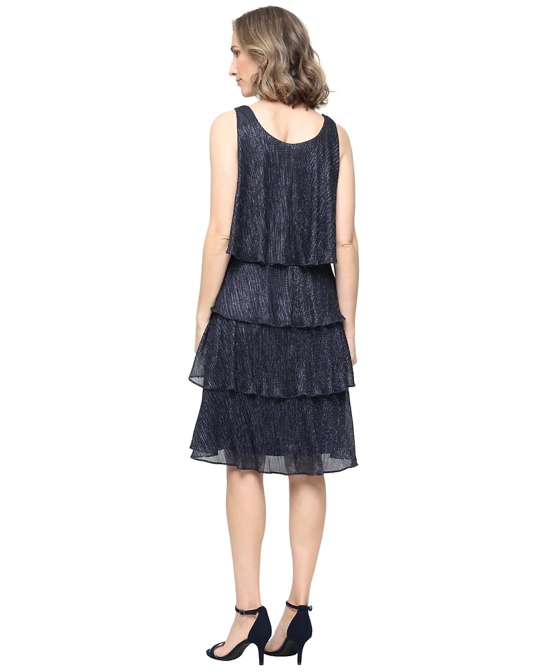 Sl Fashions Women's Crewneck Sleeveless Tiered Dress