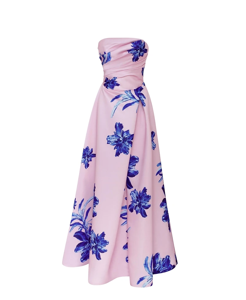 Milla Women's Dainty pink A-line maxi dress with blue-flowered pattern