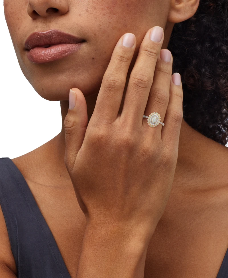 Macy's Created Opal (7/12 ct. t.w.) & Created White Sapphire (1/3 ct. t.w.) Ring in 14k Yellow Gold-Plated Sterling Silver