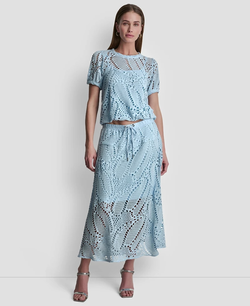 Dkny Women's Crochet Leaf Pull-On Midi Skirt