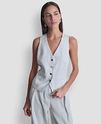 Dkny Women's Striped Sleeveless Button-Down Vest