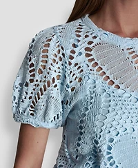 Dkny Women's Leaf Crochet Short-Sleeve Top