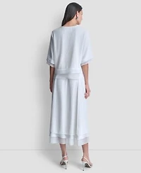 Dkny Womens Crewneck Layered Top Layered Window Pane Ankle Skirt