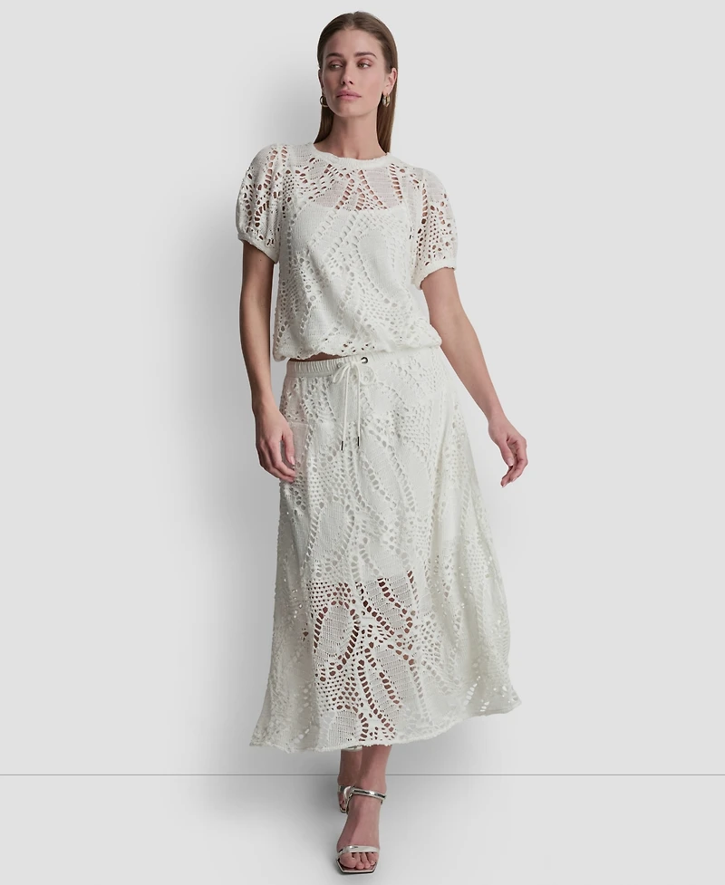 Dkny Women's Leaf Crochet Short-Sleeve Top