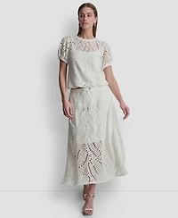 Dkny Women's Leaf Crochet Short-Sleeve Top