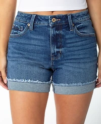Celebrity Pink Juniors' Cuffed Raw Hem Mid Rise Denim Shorts