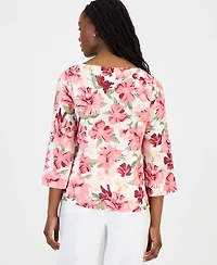 Charter Club Petite 100% Linen Cuffed Top, Created for Macy's