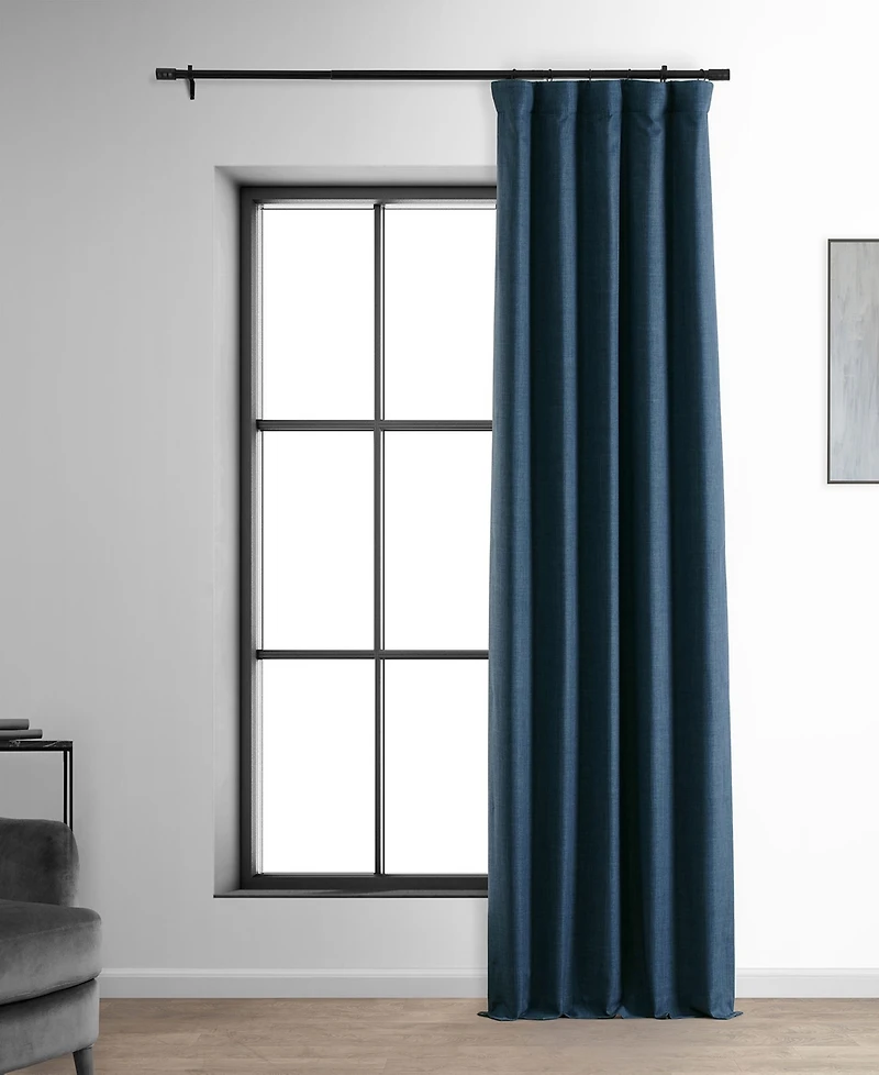 Half Price Drapes Voyager Blue Faux Linen Hotel Blackout Curtain