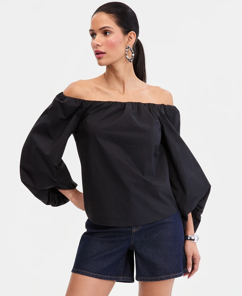 I.n.c. International Concepts Women's Off-The-Shoulder Puff-Sleeve Blouse, Macy's Exclusive