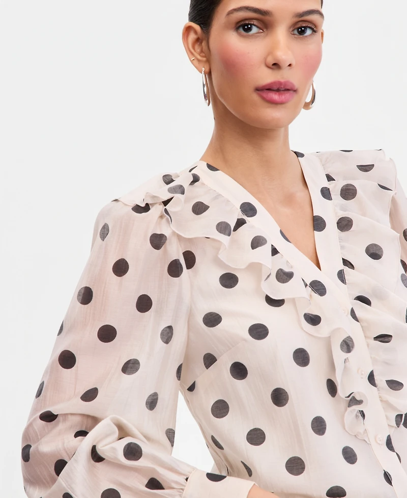 I.n.c. International Concepts Women's Printed Ruffled Long-Sleeve Blouse, Macy's Exclusive