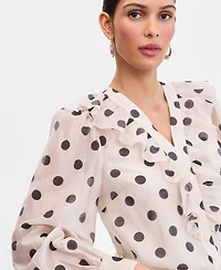 I.n.c. International Concepts Women's Printed Ruffled Long-Sleeve Blouse, Macy's Exclusive