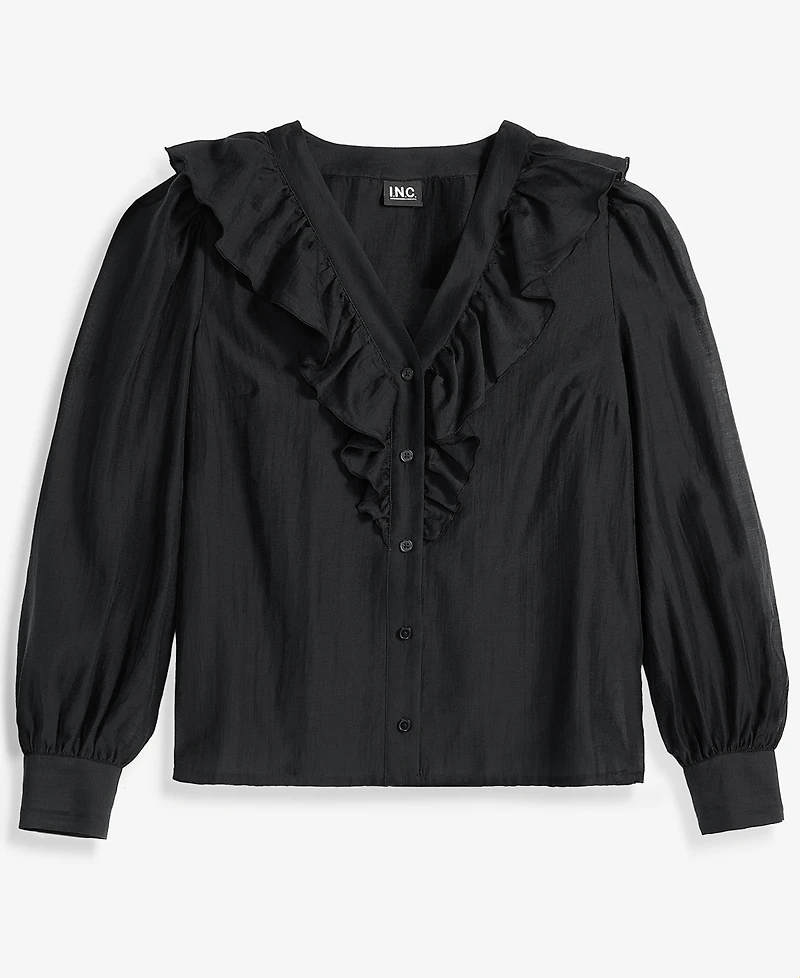 I.n.c. International Concepts Women's Long-Sleeve Printed Ruffle-Front Blouse, Macy's Exclusive