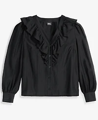 I.n.c. International Concepts Women's Long-Sleeve Printed Ruffle-Front Blouse, Macy's Exclusive