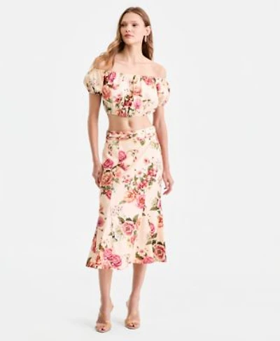 Guess Womens Ryan Off The Shoulder Top Ryan Floral Midi Skirt