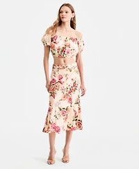 Guess Womens Ryan Off The Shoulder Top Ryan Floral Midi Skirt
