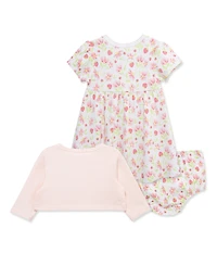 Little Me Baby Girls' Short-Sleeve Dress, Cardigan and Diaper Cover, 3-Piece Set