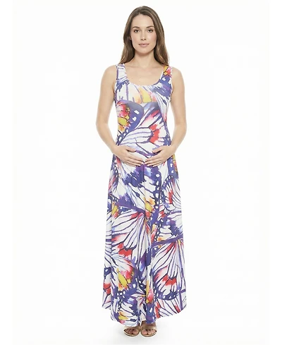 24seven Comfort Apparel Women's and Plus Size Maternity Scoop Neck Maxi Dress