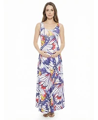 24seven Comfort Apparel Women's and Plus Size Maternity Scoop Neck Maxi Dress