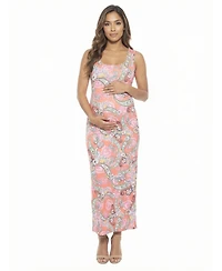 24seven Comfort Apparel Women's and Plus Maternity Scoop Neck Maxi Dress