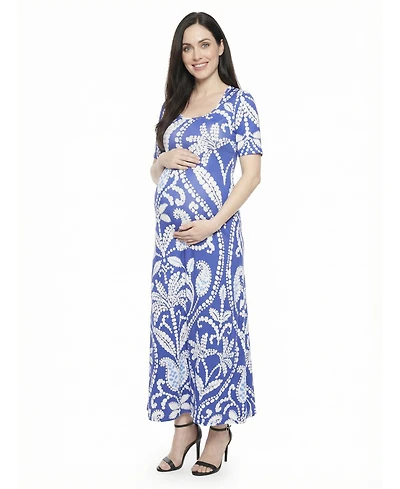 24seven Comfort Apparel Women's and Plus Size Maternity Scoop Neck Maxi Dress