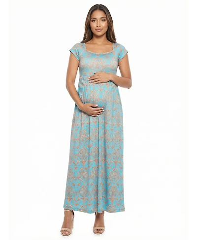 24seven Comfort Apparel Women's and Plus Size Maternity Square Neck Maxi Dress
