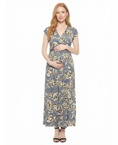 24seven Comfort Apparel Women's and Plus Size Maternity V-Neck Maxi Dress