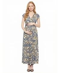 24seven Comfort Apparel Women's and Plus Size Maternity V-Neck Maxi Dress