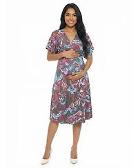 24seven Comfort Apparel Women's and Plus Maternity V-Neck A-Line Dress