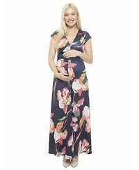 24seven Comfort Apparel Women's and Plus Maternity V-Neck Maxi Dress