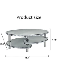 Streamdale Furniture Mirrored Glass Crystal Oval Coffee Table with Acrylic Legs