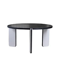 Streamdale Furniture 32.68" & 16.93" Round Coffee/End Table Set - Black Oak Veneer, Sintered Stone Legs