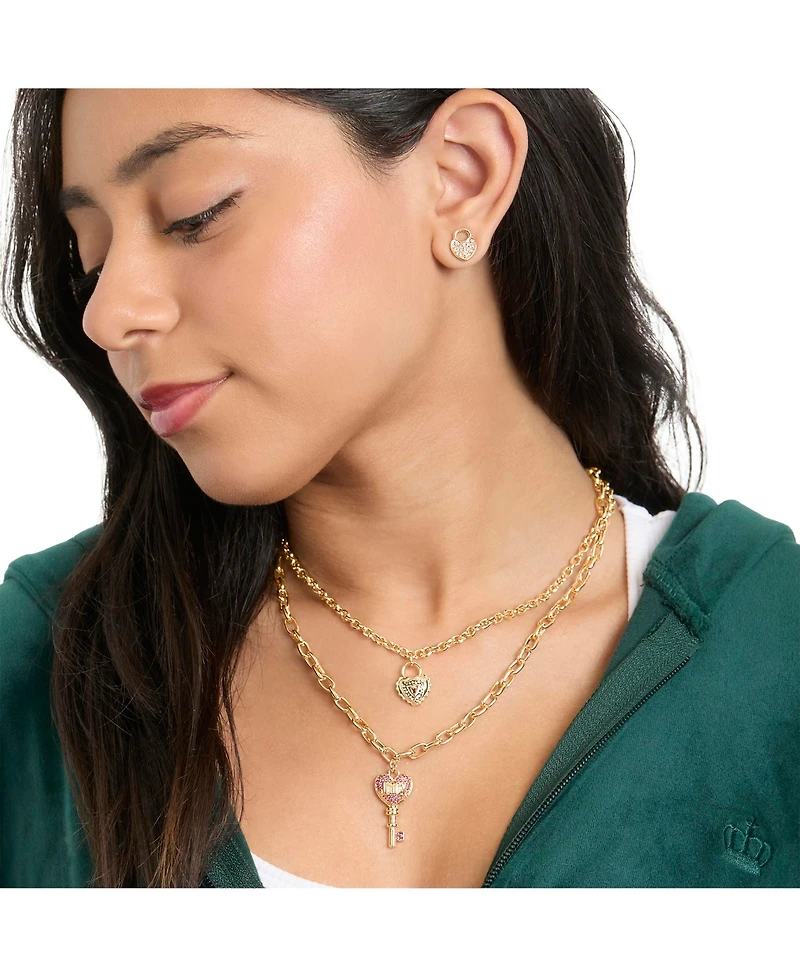 Juicy Couture Key Charm Layered Necklace and Lock Earring Set