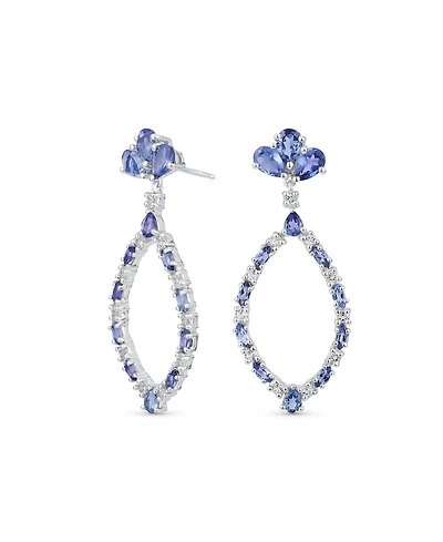 Bling Jewelry Open Teardrop Leaf Tanzanite Zircon Chandelier Earrings