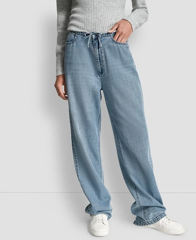 Dkny Jeans Petite Mid Rise Flowy Relaxed Fit Straight Pants