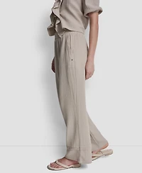 Dkny Jeans Petite Smocked Encased Elastic Waistband Ankle Length Pants