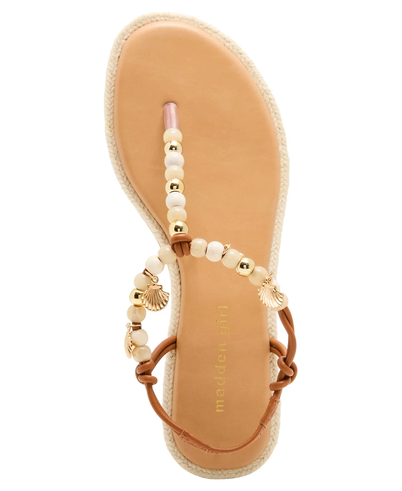 Madden Girl Women's Shells Beaded T-Strap Flat Sandals
